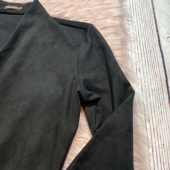 J. McLaughlin Faux Suede Faux Wrap Black Mini Dress - Picture 8 of 12